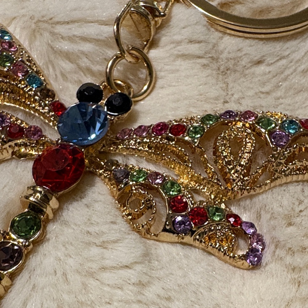 Gold Dragonfly Keychain with Multicolor Crystals - Picture 7 of 9